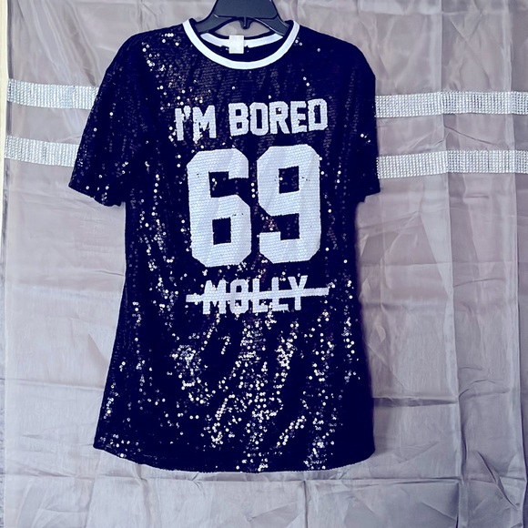 Dresses & Skirts - Black dress . White writing ... short sequins dress
